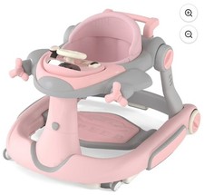 Aileekiss 5-In-1 Musical Baby Walker w/ Wheels in Pink  Grey Adjustable Heights