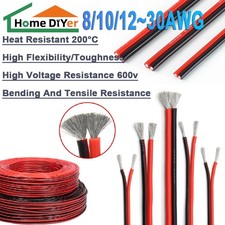 2-Core Twin Cable Silicone Flexible 8/10/12/14~30AWG 200°C Heat Proof Cable Part