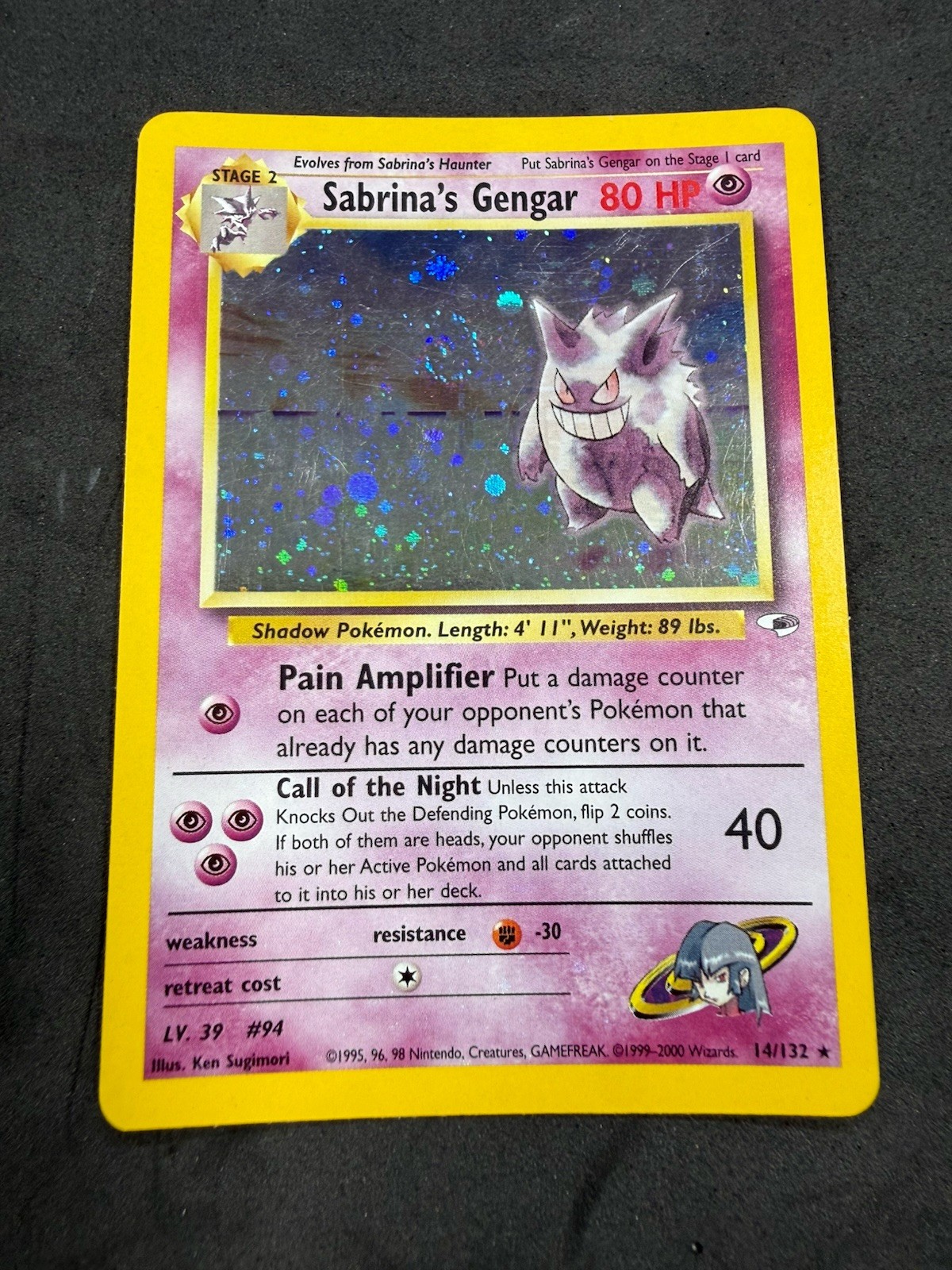 2000 Sabrina's Gengar Holo SWIRL 🌀 14/132 Gym Heroes Pokemon Card