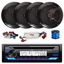 JVC Marine BT CD Stereo Receiver, BT Amp w/Kit, 4X 6.5" 150W Black Speakers,Wire