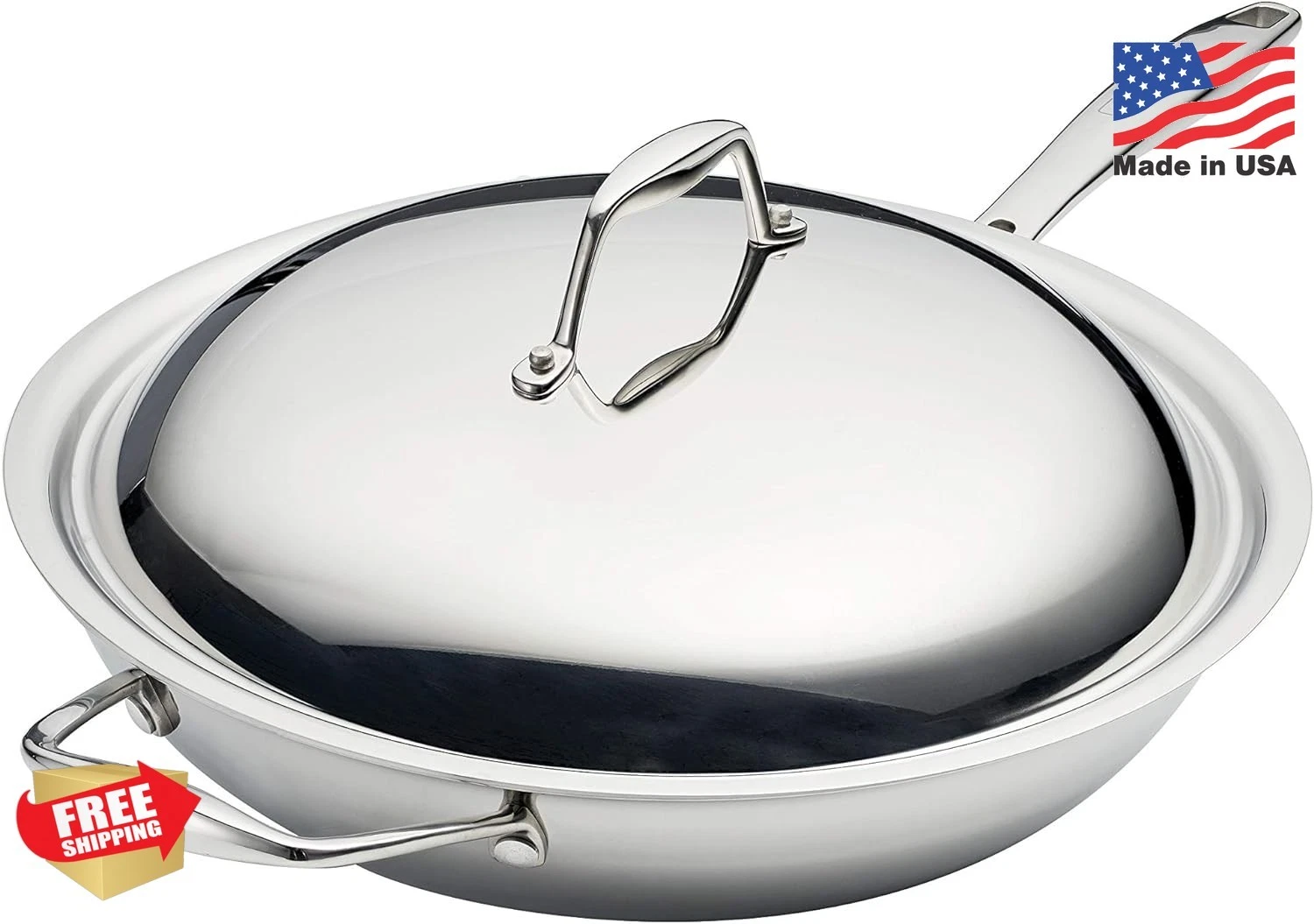 Tramontina Signature 12.5-Inch Tri-Ply Clad Stainless Steel Wok with Lid