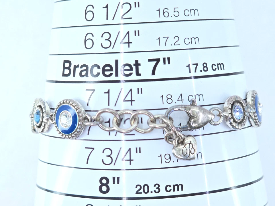 VINTAGE BRIGHTON HALO LIGHT BLUE ENAMEL WHITE CLEAR CRYSTAL SILVER TONE BRACELET - Image 3 of 4