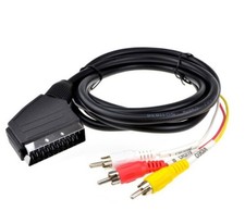 Scart Plug In / Out to Red White Yellow RCA 3 x Phono Plugs Video Cable Lead 2m