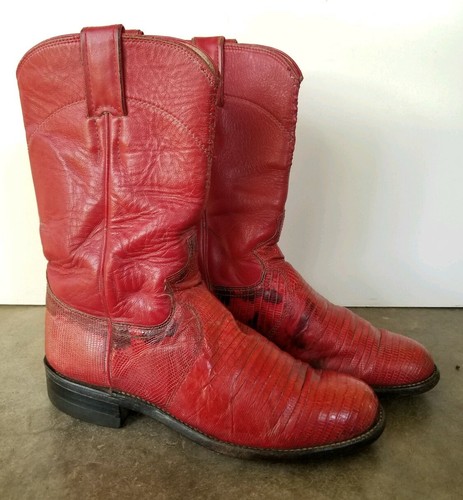 JUSTIN WOMENS 5 B L3097 RED LIZARD LEATHER ROPERS COWBOY WESTERN BOOTS ...