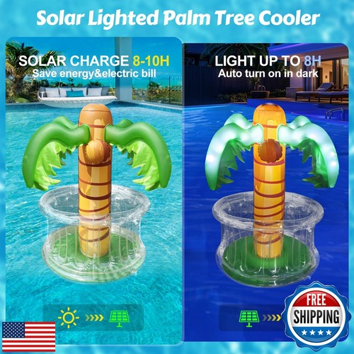 Schwimmender Getränkehalter für Pool mit Solarleuchten, aufblasbare Palme Drink Co - Bild 2 von 5