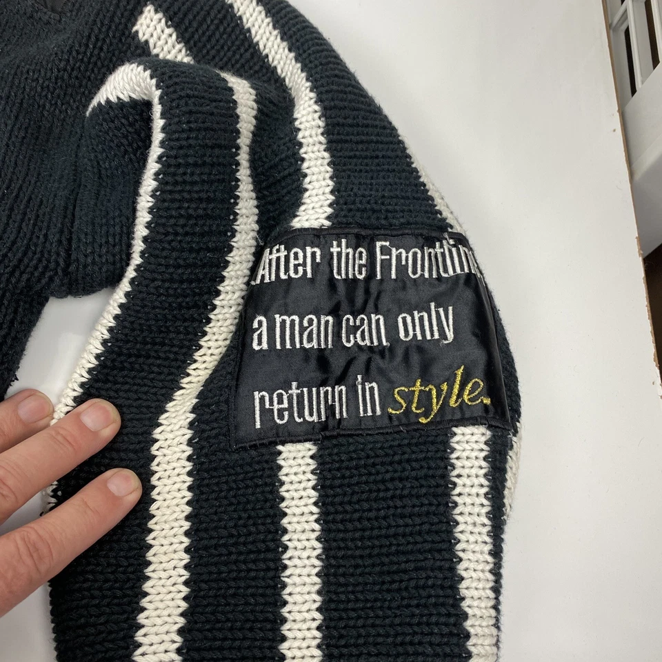 RARO Talla XL De Colección Suéter Frontline Blanco y Negro Tejido Cárdigan Forrado Hecho en Corea Foto 4 de 4