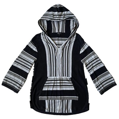 Matix Sweater S Black White Striped Hoodie Pocket Cotton Bamboo