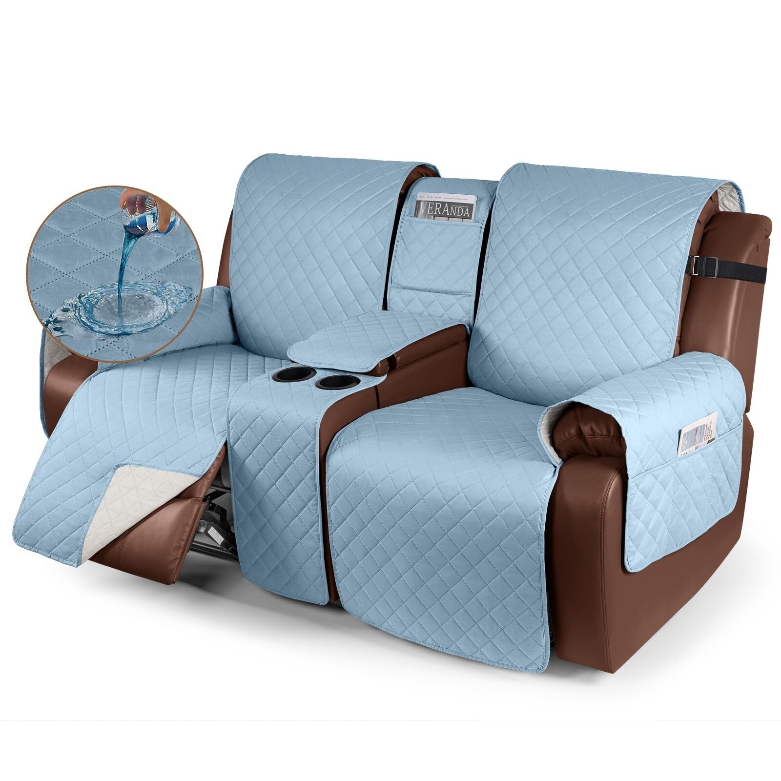 KinCam 100% Waterproof Recliner Loveseat Cover with Console, Non