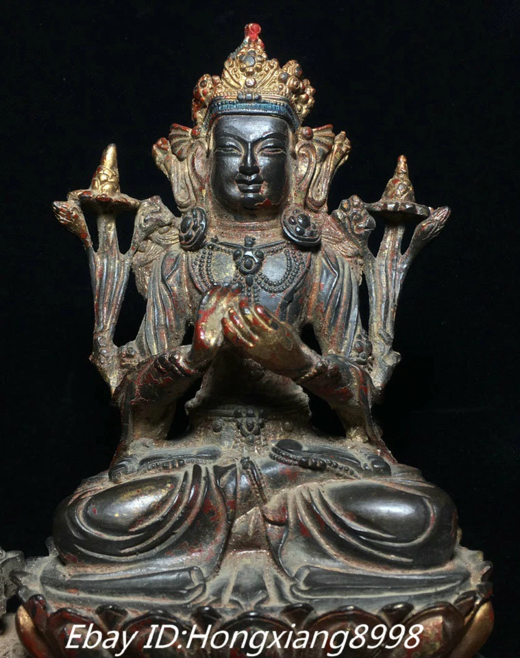 Estatua de Buda Diosa Tara Blanca Paseo León Bronce Puro Budismo Tibetano Antiguo 9"" Foto 2 de 4