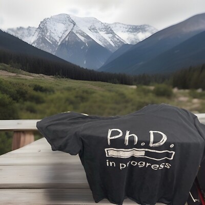 Port & Company T shirt ph.D In progress Size XL