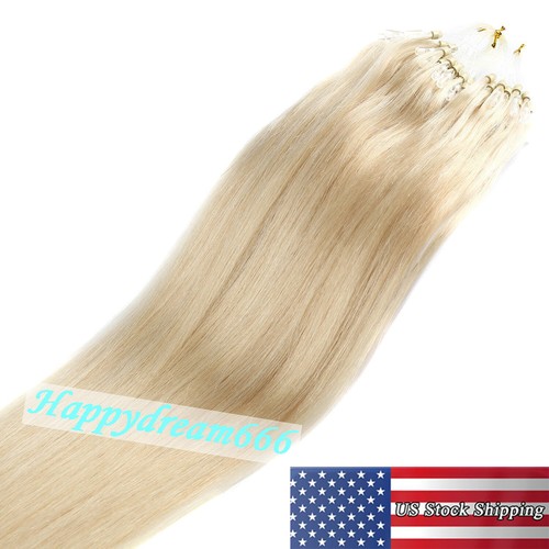 Micro Ring Loop Tip Remy Human Hair Extensions Silky Straight Micro Bead Link US - Picture 54 of 84