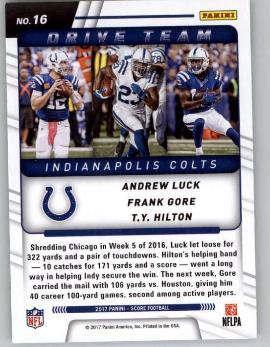 2017 Score Drive Team #16 Frank Gore/T.Y. Hilton/Andrew Luck (ref 149721) - Image 2 of 2