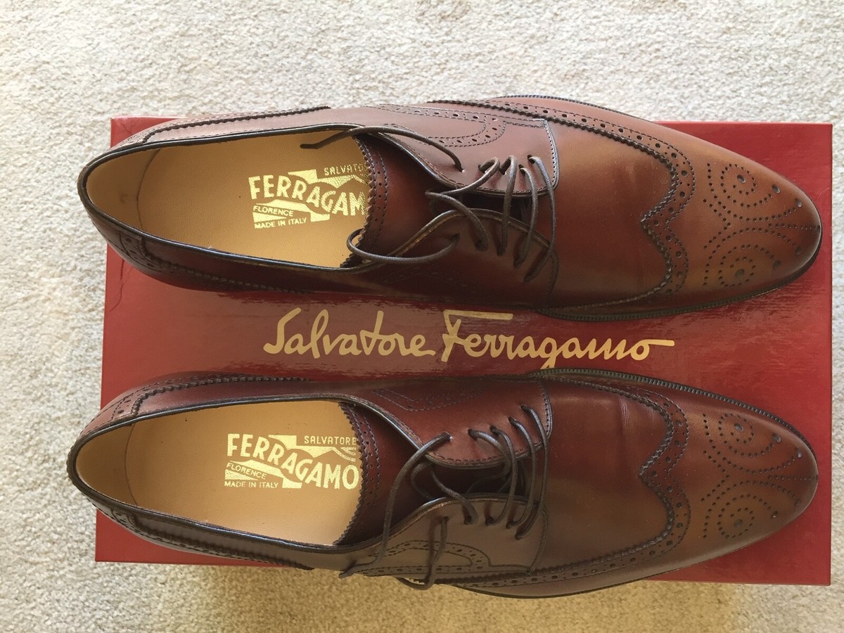 Ferragamo Men\'s Brogues/Oxfords in Chestnut Leather *Italy* Salvatore Ferragamo Oxford Brogue Mens Shoes, Chestnut, Hand  main image 2