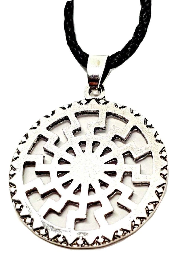 Collar Rueda Sol Negro Eslavo Esotérico Ocultismo Protección Colgante 20" Cordón Foto 3 de 4