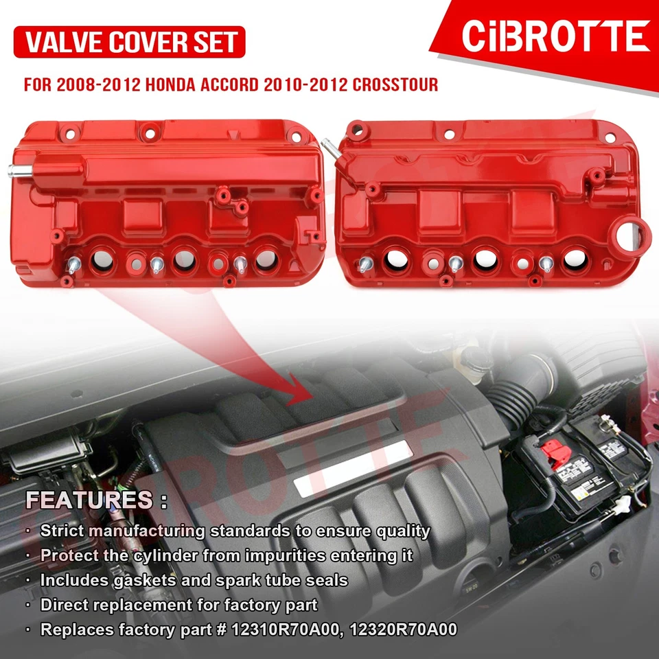 Juego de cubiertas de válvulas delanteras y traseras rojas para Honda Accord 2010-12 Crosstour 2008-2012 Foto 2 de 4