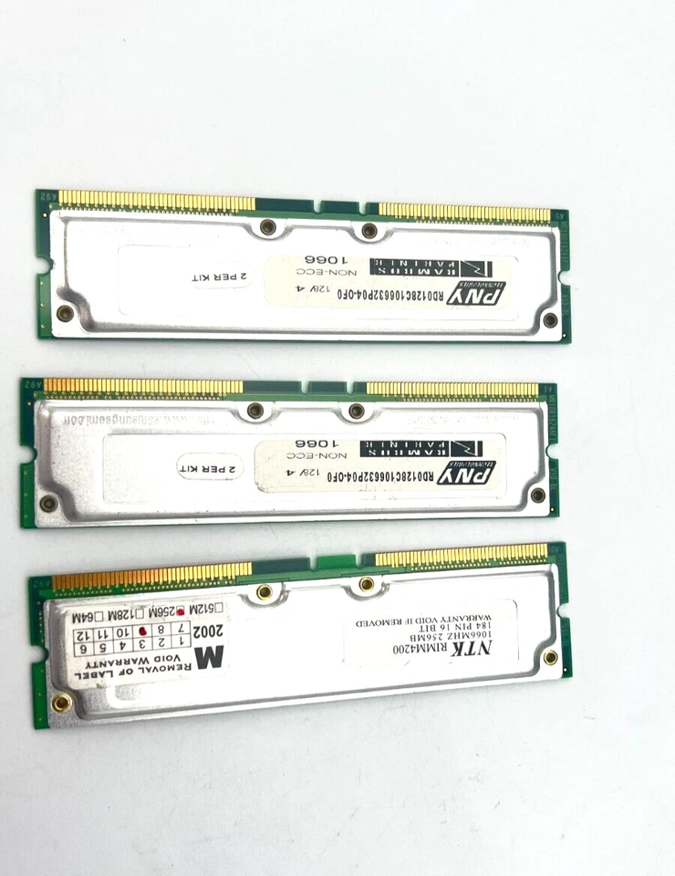 PNY RD0128C106632P04-OF0  256MB PC1066 1066MHz Non-ECC 32ns 184-Pin RDRAM RIMM - Image 2 of 4
