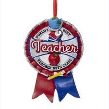 Teacher Ornament Christmas Gift Resin Ribbon 3.5" World's Best Teacher