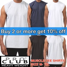 PRO CLUB HEAVYWEIGHT SOLID PLAIN COTTON SLEEVELESS MUSCLE TEE SHIRTS SIZE M- 7XL
