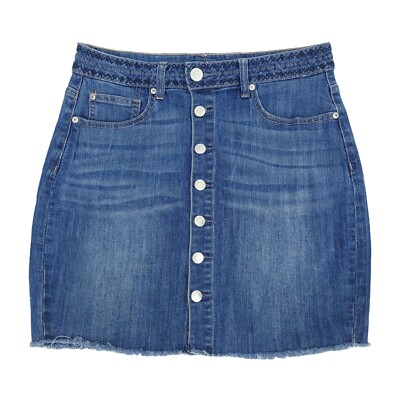Maurices Jean Denim Mini Skirt 5/6 Button Fringe Hem Stretch