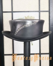 NEW Short Top Hat Victorian Burning Man Leather Hat Pork Pie Steampunk 
