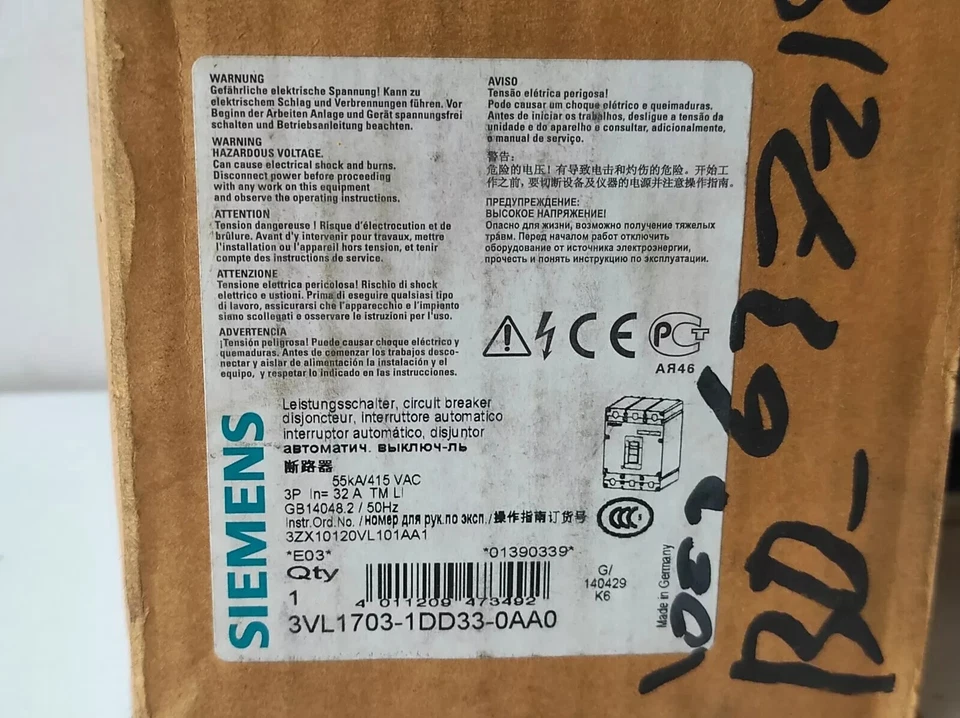Siemens 3VL1703-1DD33-0AA0 Circuit Breaker 32A 3P 55kA 415V NEW FREE SHIPPING - Image 2 of 2