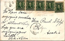 1908 transatlantic PC from Atlantic City, NJ mailed to Aden Arabia