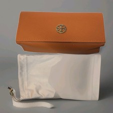 NEW TORY BURCH ORANGE SMALL AUTHENTIC EYEGLASSES CASE W/CLOTH HOLDER
