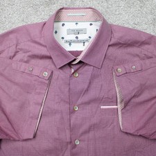 Ted Baker London Shirt Mens 6, 2XL XXL Red 100 Cotton Short Sleeve Button Up
