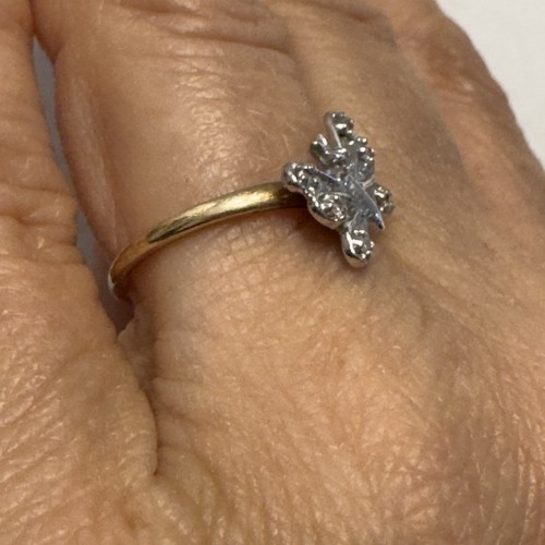 10K gelb weiß Schmetterling Ring Größe 6 zart zierlich klein zweifarbig Gold 1,6 g - Bild 3 von 13