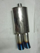 Universal Performance Exhaust Muffler 2.5 In Inlet Dual 3 In Burnt Slant Tip Universal Performance Exhaust Muffler 2.5 In Inlet Dual 3 In Burnt Slant Tip