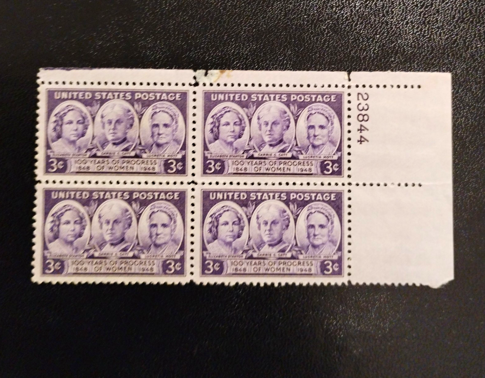 United States Women’s Progress 3¢ Violet Plate Block of 4 MNH 1948 #23844