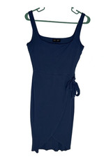 See You Monday Navy Blue Faux Wrap Sleeveless Midi Dress Size Large