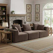 Modular Deep-Seat Sectional Sofa w/ Tool-Free Assembly, Brown, 111"L × 37"W