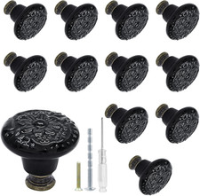 12 Pcs Black Ceramic Vintage Round Drawer Knobs - Retro Ceramic Dresser Knobs an