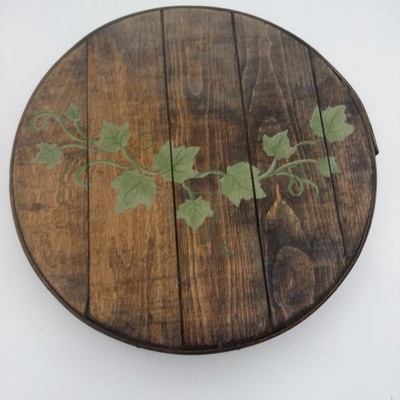 Wooden Cheese Box Round Painted With Ivy with Rustic Finish
