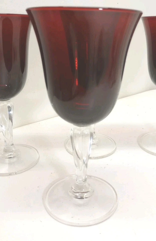Set Of 4- 8 Oz.Vintage Cristal D'Arques Durand Ruby Red Water Goblets 7.5 In - Image 2 of 4