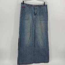 Unionbay Womens Blue Striped Denim Maxi Skirt Side Slit High Rise Size 11