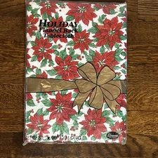 Vintage Elrene Co. Pointsettia Flannelback Holiday Tablecloth 52 x 90 Oblong