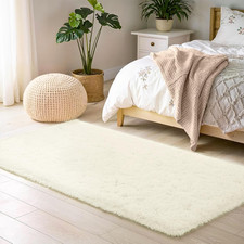Image of Fluffy Faux Fur Rug 50x80cm Cream Soft Shaggy Non Shedding Bedroom Rug UK
