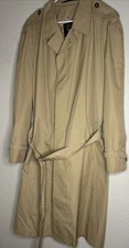 HART SCHAFFNER & MARX Vtg RAINCOAT Rain Trench Coat Mens 44 Long khaki w/ liner