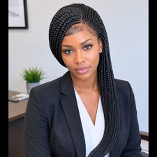 Braided Wig Cornrow Box Braids Full Lace Glueless 24in Jet Black Handmade Long