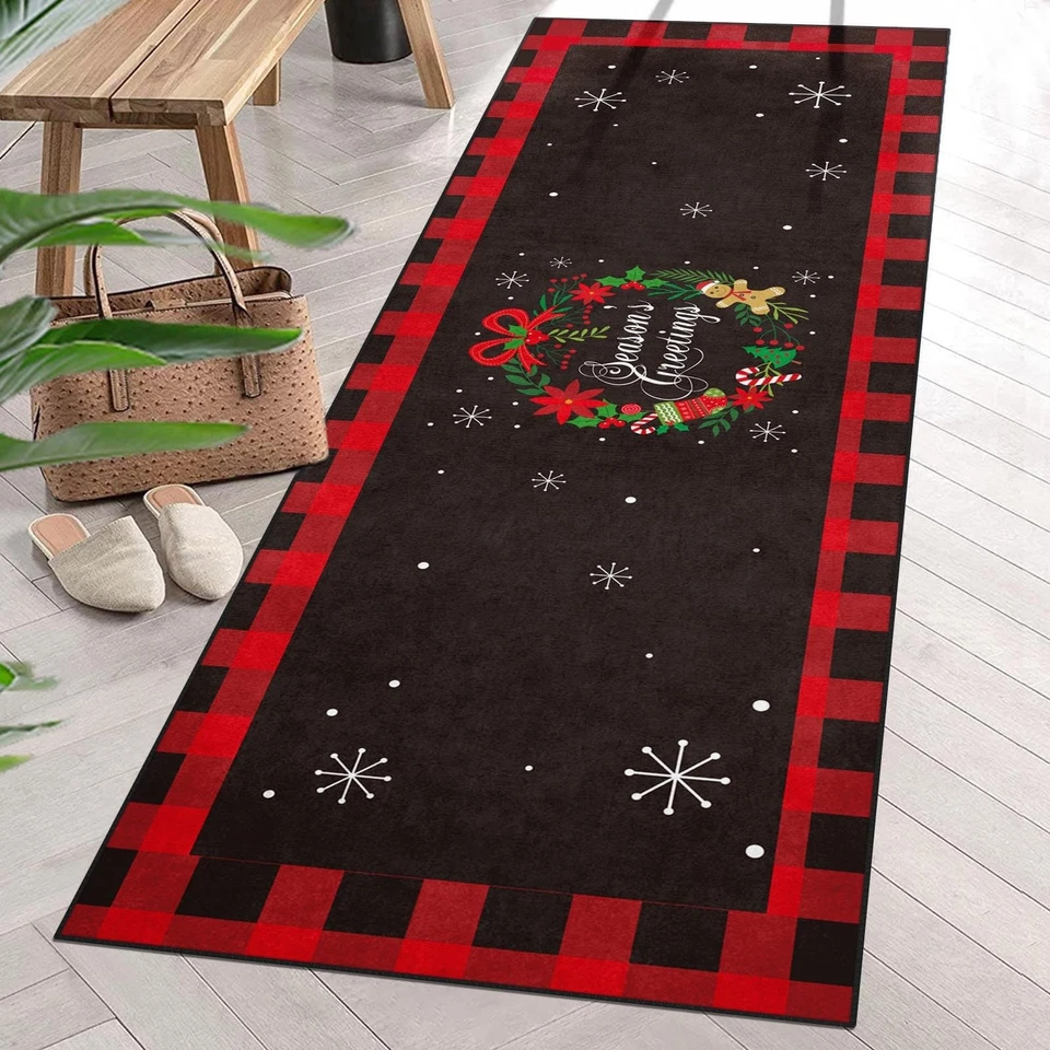 Alfombra Corredor Navidad A Cuadros Roja, Guirnalda Clásica Invierno 2'x 6' Área Antideslizante R... Foto 3 de 4