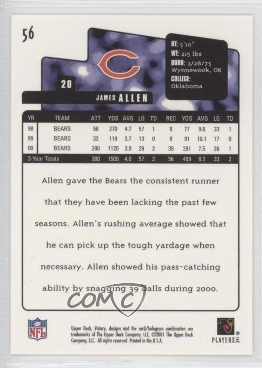 2001 Upper Deck Victory James Allen #56 - Image 2 of 2