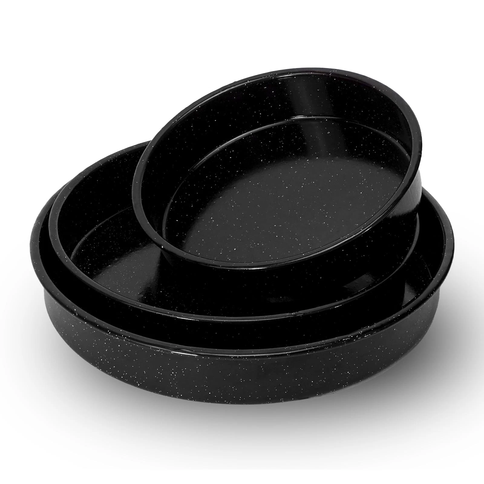3-Pack Enamel Roasting Pan Set Round Deep Baking 10.24/12.6/14inch, Black