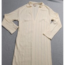 Free People Beach Ivory Textured V-Neck Polo Midi Dress Long Sleeve XS Boho