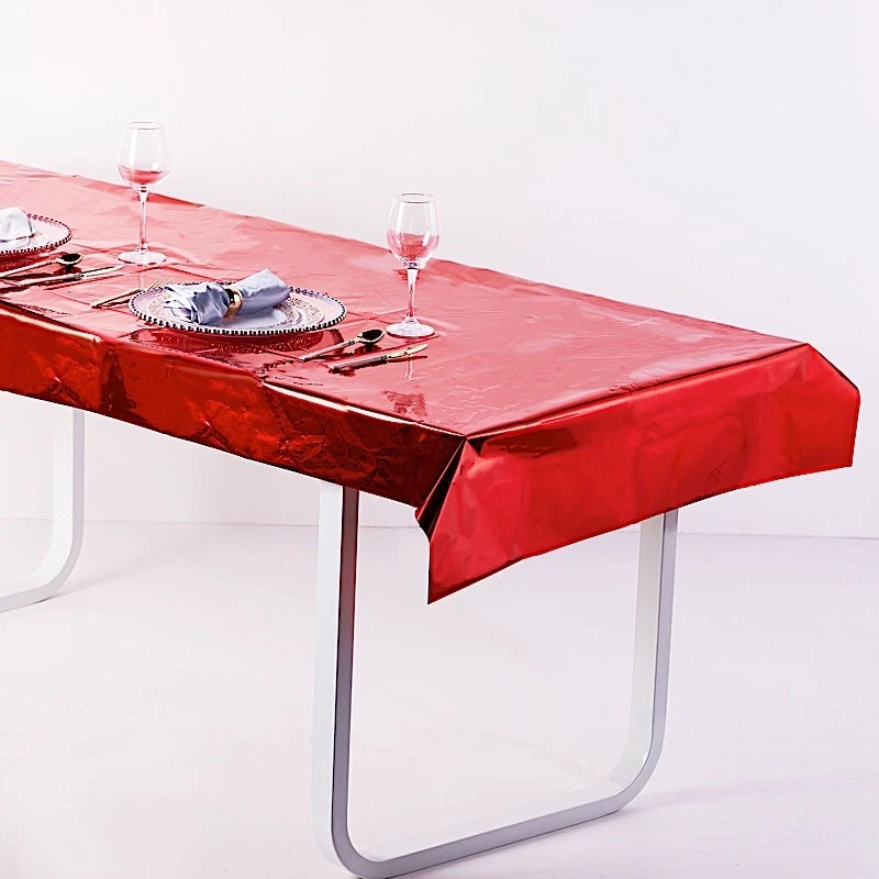 Red 40X90" RECTANGULAR Metallic Disposable Plastic TABLECLOTH Party Events - Image 2 of 4