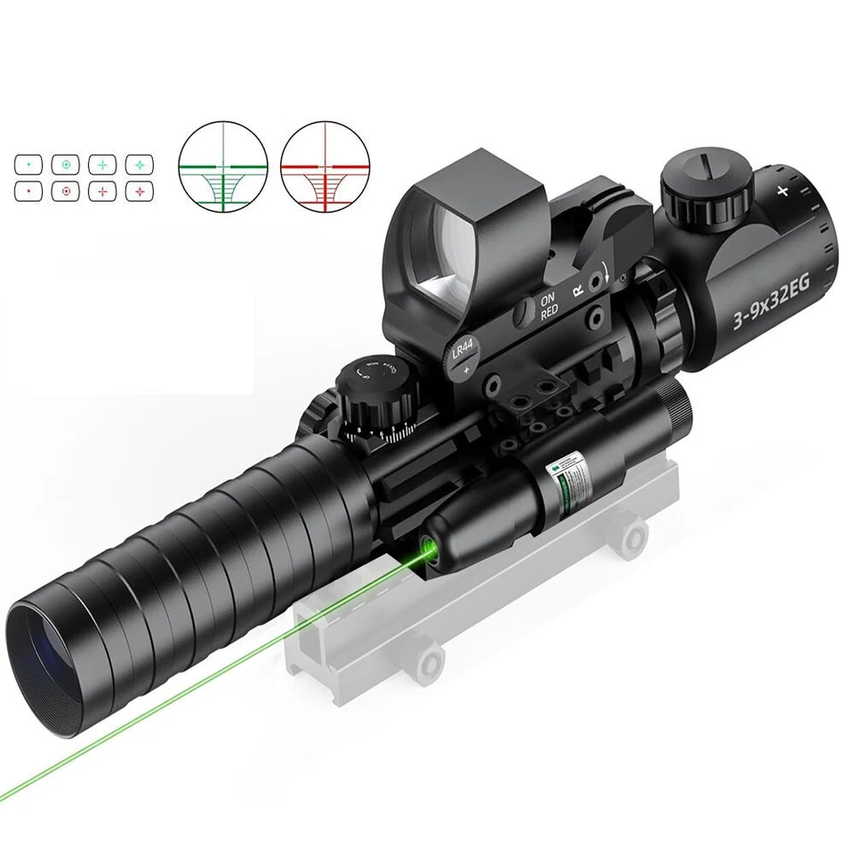 Telêmetro telescópico 3-9X32 com mira de ponto verde vermelho e laser verde/1x40 ponto verde vermelho - Imagem 2 de 4