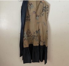 Tabitha Strapless Beaded Floral Knee Length Dress Tan Black Gold Size 4