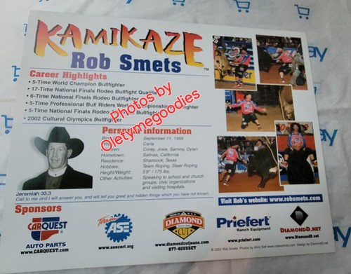 Smets Kamikaze PBR Rodeo Firmado a Mano NFR 10 X 8 - Imagen 2 de 22