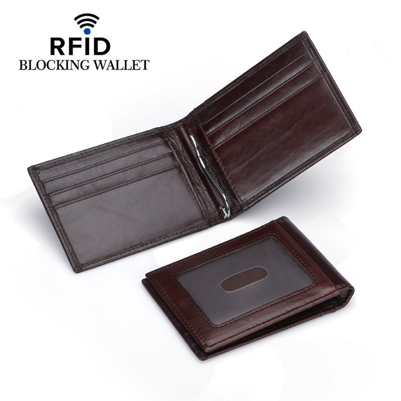 Slim RFID Blocking Mens Leather Money Clip Wallet Card Holder-image